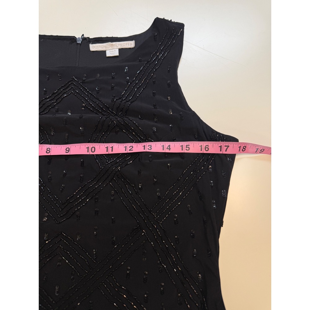 Black Beaded Sequin Sheath Dress Sleeveless Size 8 - Picture 4 of 8